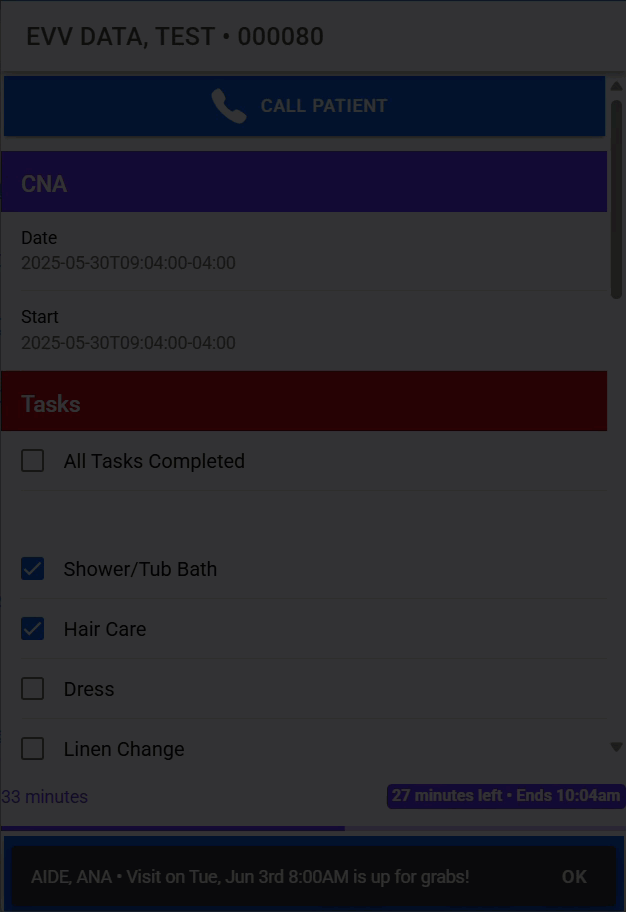 Example of logging out of a visit early in CareChamp