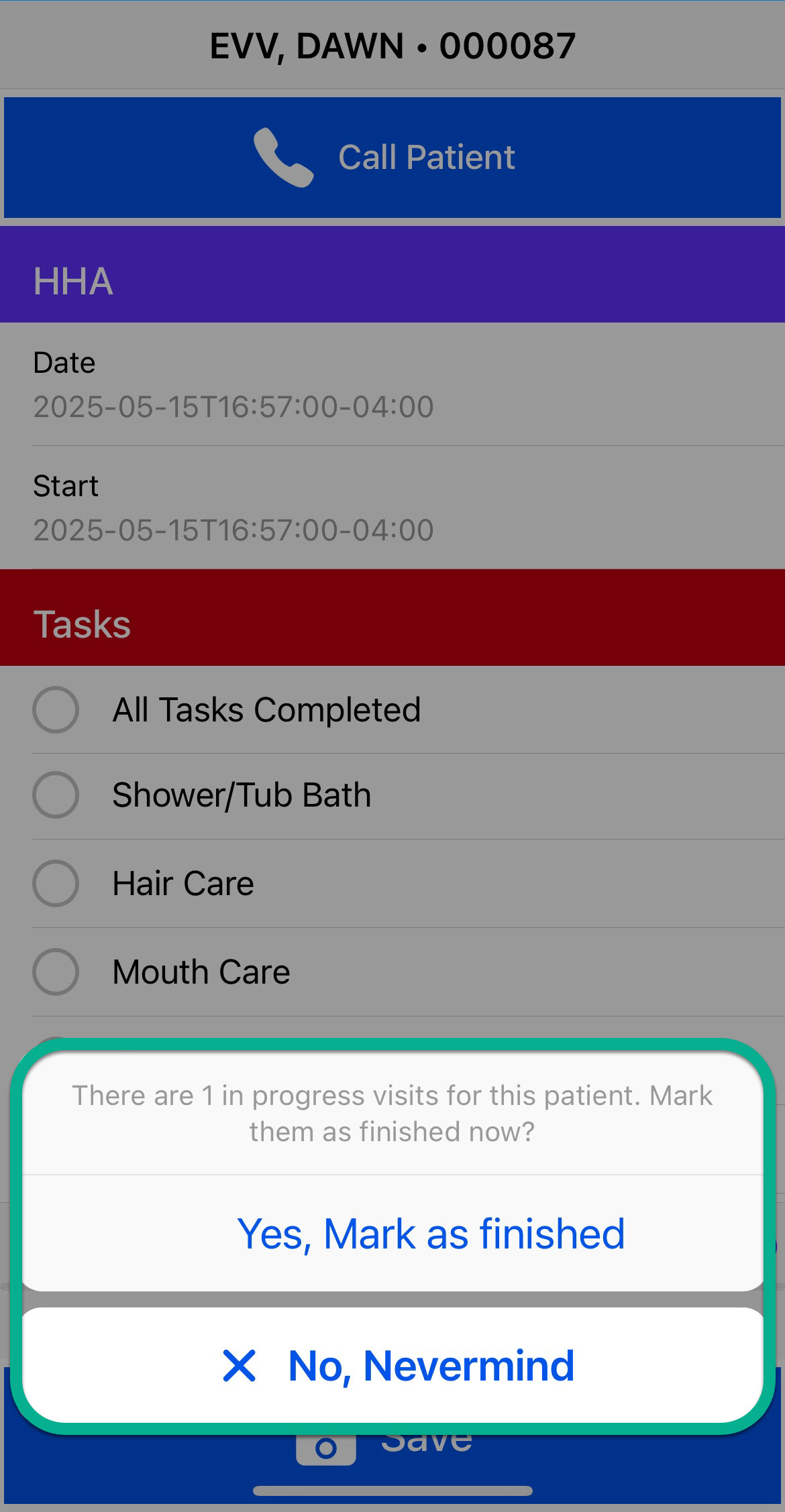 Example of auto clock out in CareChamp