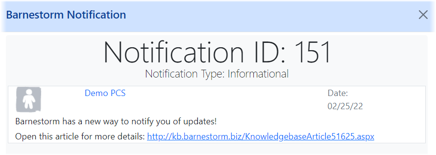 Complete notification message displayed in a web browser