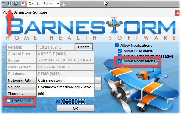 Barnestorm notification and sound settings